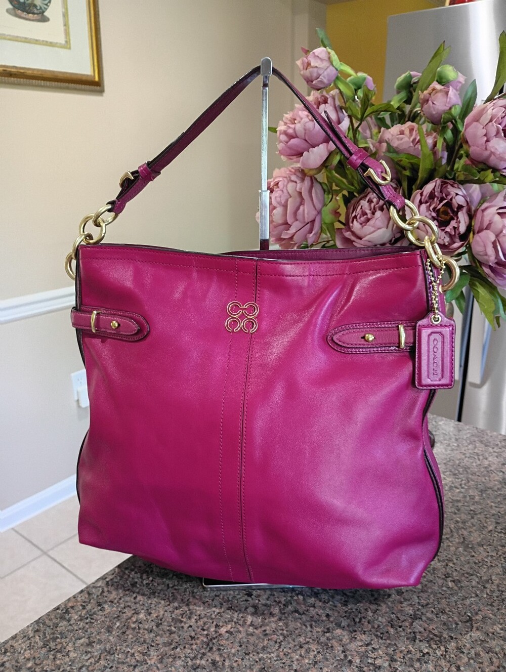 Coach Colette Fuchsia Leather Shoulder Bag